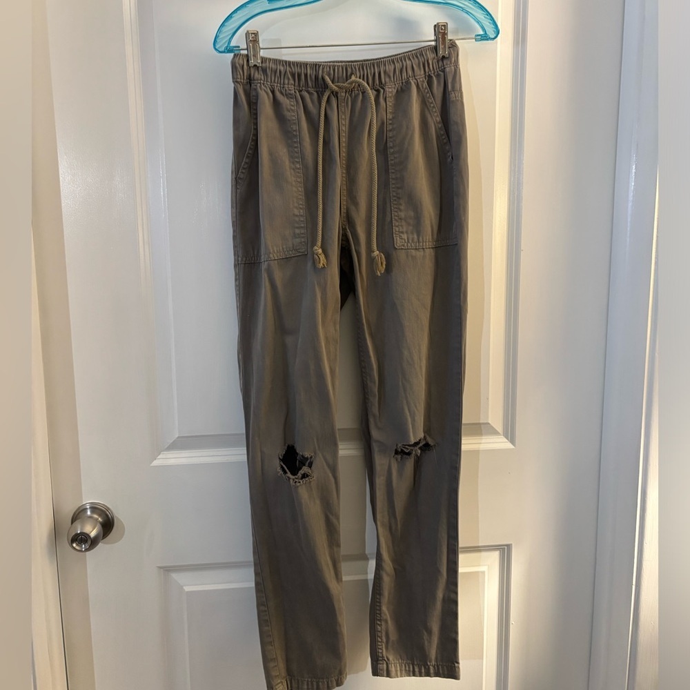 Aerie Olive Drawstring Distressed Casual Pants Sz XS